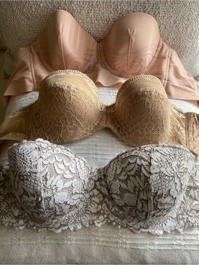 Nancy Ganz Strapless Lace Bra Trio — Blush, Tan & Ivory